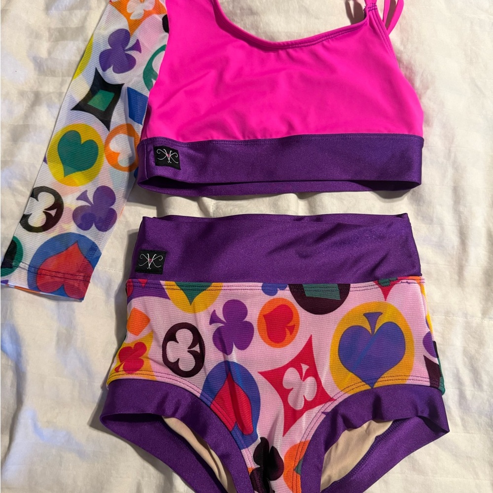 Kandi Kouture Colorful Two-Piece Set with spades, hearts, clubs, and diamonds